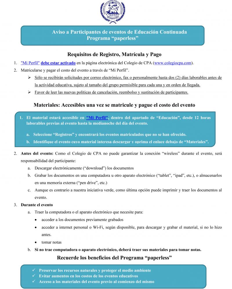 Aviso a Participantes NO CPA de eventos de Educación Continuada Programa “paperless” (6 de febrero de 2013).jpg